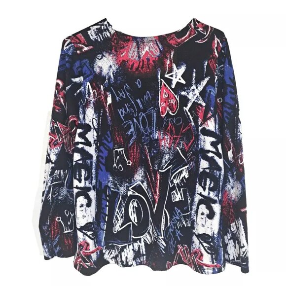 Top Women’s 3X Abstract Print Long Sleeves Blouse Pullover Round Neck Multicolor - Picture 3 of 8